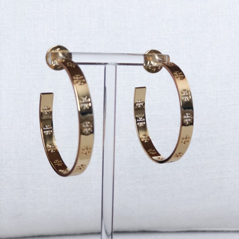NIB Tory Burch Pierced Logo Hoops